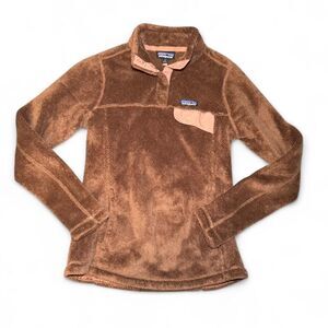 Patagonia Women's Re-tool Quarter Snap Brown & Pink Pullover Fleece Sweatshirt M